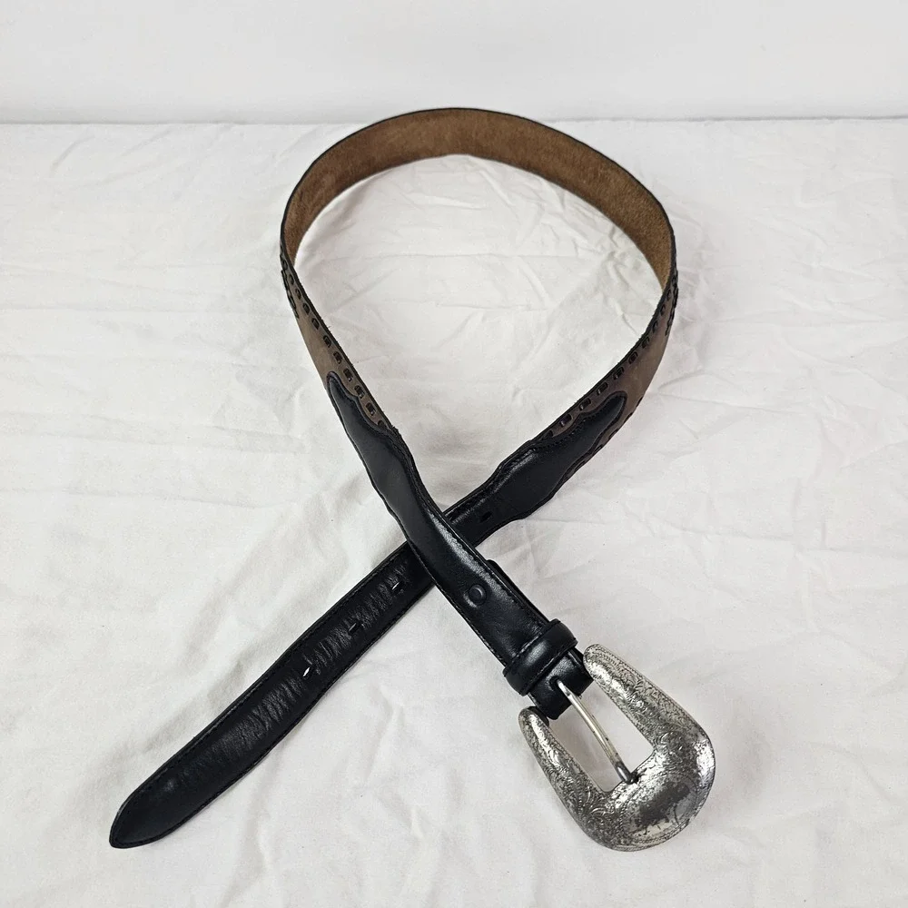 Resistol Full Grain Leather Belt Mens Concho Western Size 36 Concho Black Silver